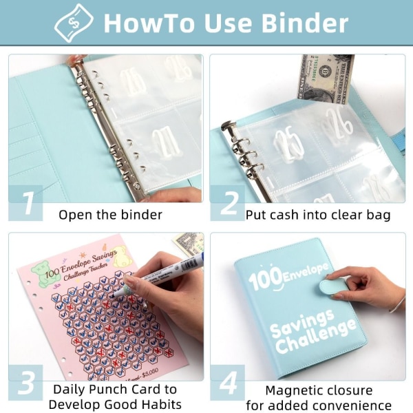 100 Days Savings Challenge Spara utmaning Binder BLÅ Blue