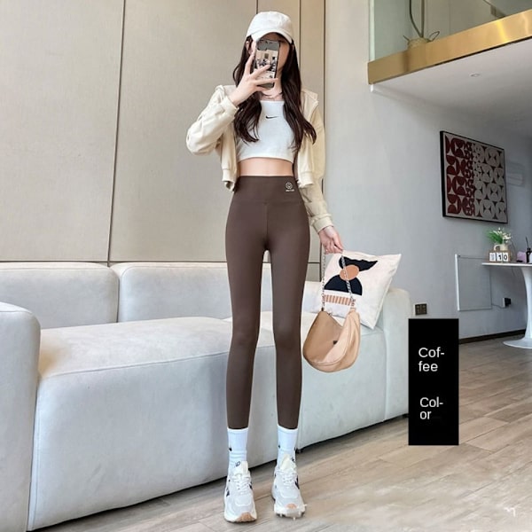 Ni-punkts højtaljede Yogabukser Cykelleggings BRUN L2 2 brown L2-2