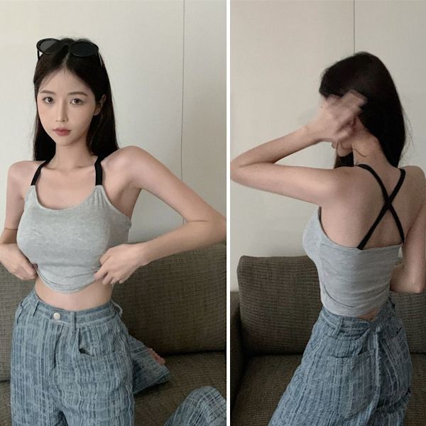 Cross Back Camisole Vest Ermeløs Camisole GRÅ grey