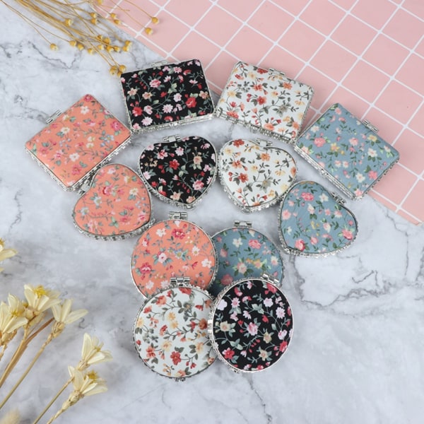 Mini Makeup Blommig Mirror Pocket Sminkspegel RUND-BLÅ Round-Blue