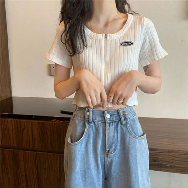 Stickad Tröja Crop Top SVART black