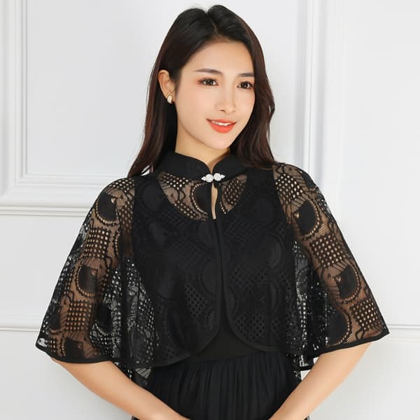 Rose Jacquard Polyester Sjal med Solbeskyttelse, SORT Black