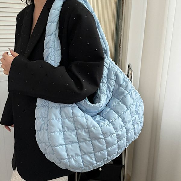 Tikattu kangalaukku naisille Puffer-kangaskassi VAALEENSININEN Light Blue