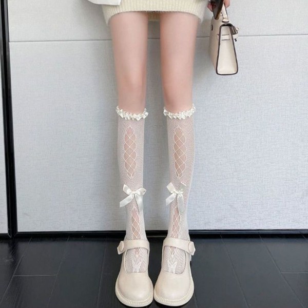 Mesh Knælængde Strømper Cosplay Strømper SORT black