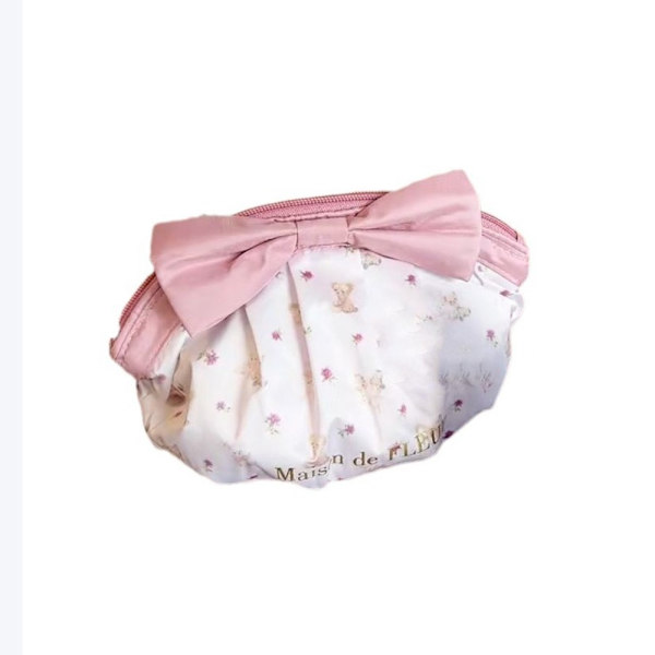 Pink sløjfe kosmetiktasker Cute Bear Print Bag Tote Bag