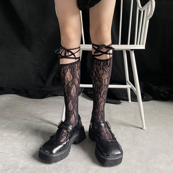 Lolita Jk Strømper Blonde Split Toe Strømper SORT Black
