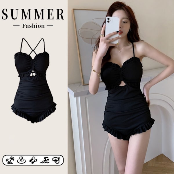 Yksiosainen hame-uimapuku Set uimapuku MUSTA XL Black XL