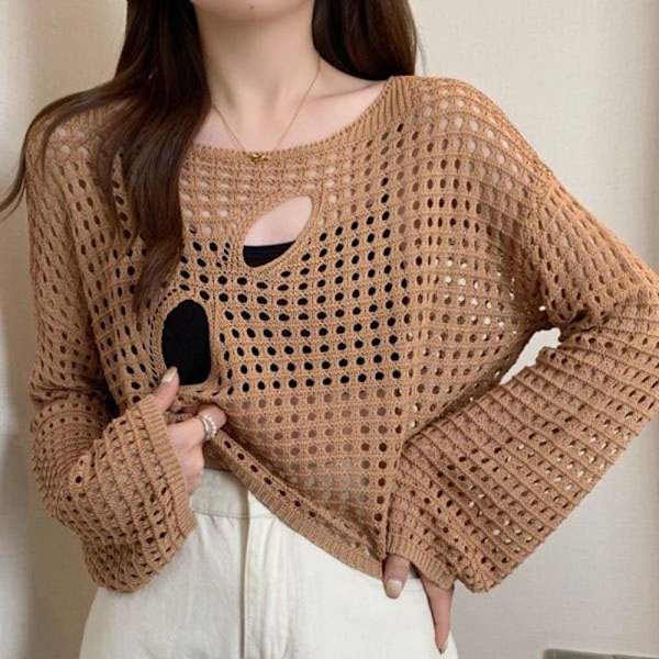 Udhulede bluser Fishnet Pullover KHAKI khaki