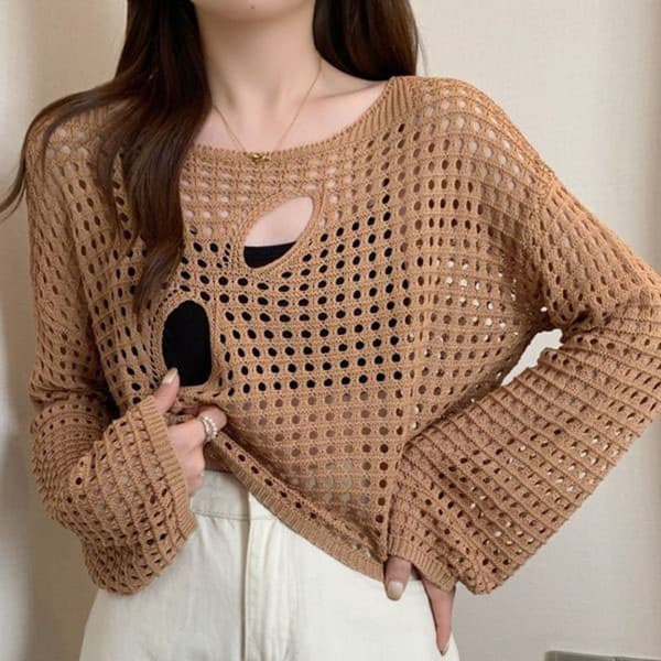 Uthulte bluser Fiskenett Pullover KHAKI khaki