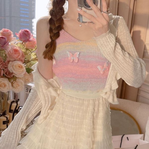 Strikket Tank Top Ærmeløs Slim Camisole PINK pink