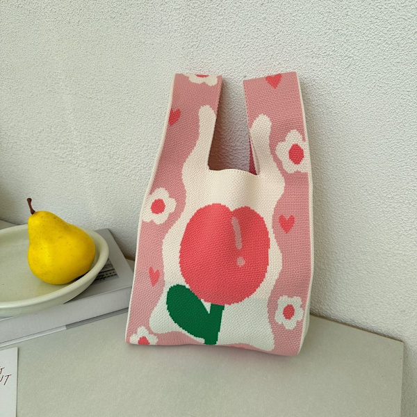 Spring Tulip Handbag Knit Handbag BLÅ blue