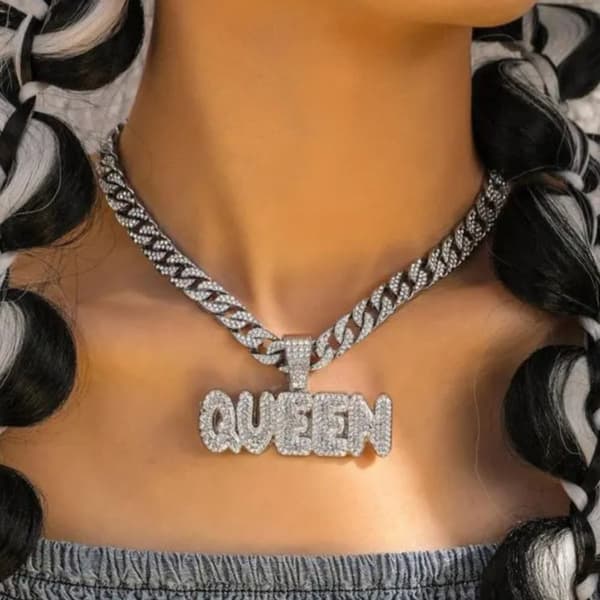 QUEEN Bogstav Halskæde Cuban Link Kæde SØLV silver