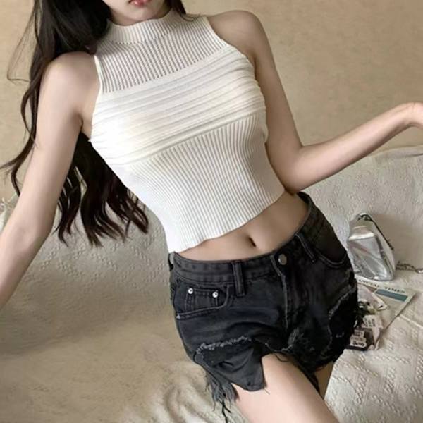 Hul Sexy Topp Strikket Topp CAMEL Camel