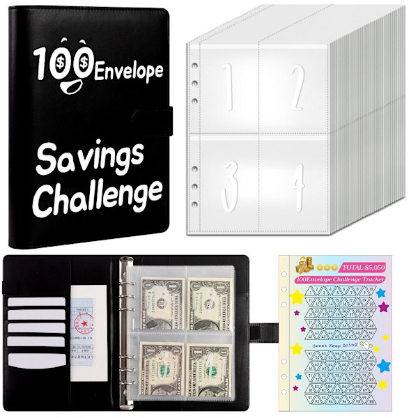 100 Days Savings Challenge 100 Envelope Challenge Pärm SVART Black