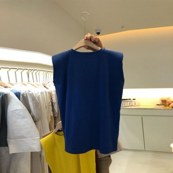 Ermeløs T-skjorte Skulder Kortermet BLÅ L Blue L