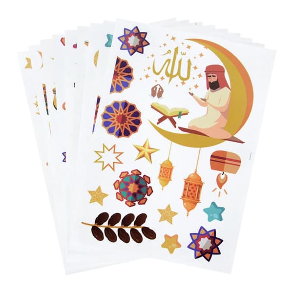 1 Sett Eid Mubarak Statiske Klistremerker Måne Stjerne Slott Vindu Dekaler
