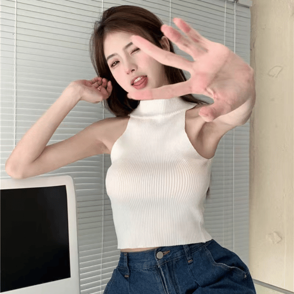 Uformell mote crop top yttertøy basic camisole ROSA Pink