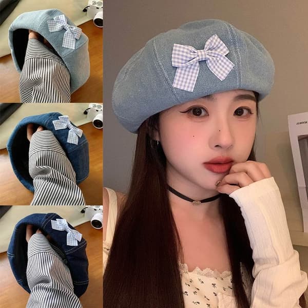 Denim Baskermössa Målarmössa MÖRKBLÅ ROSETT dark blue bow-bow