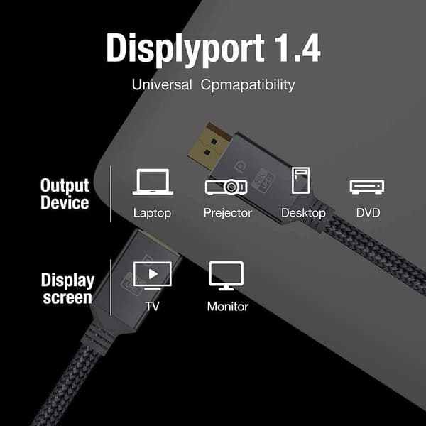 DP till DP-kabel 8K 60Hz 2M 2m