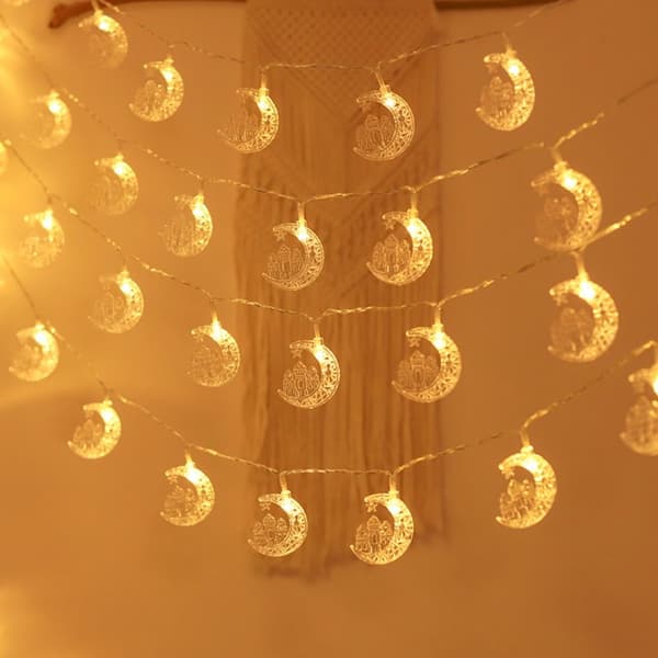 1,5m 10 LED Måne Stjerne Slot Lys Eid Mubarak Ramadan Måne