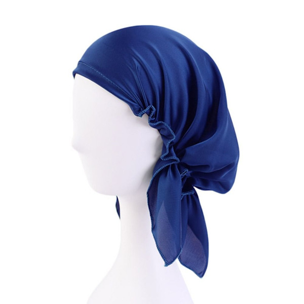 Satin Cap Bowknot Sleep Hat MARINBLÅ navy blue