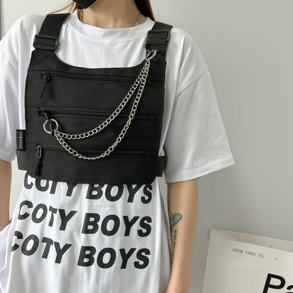 Multilomme Brysttaske Udendørs Vesttaske SORT SORT Black