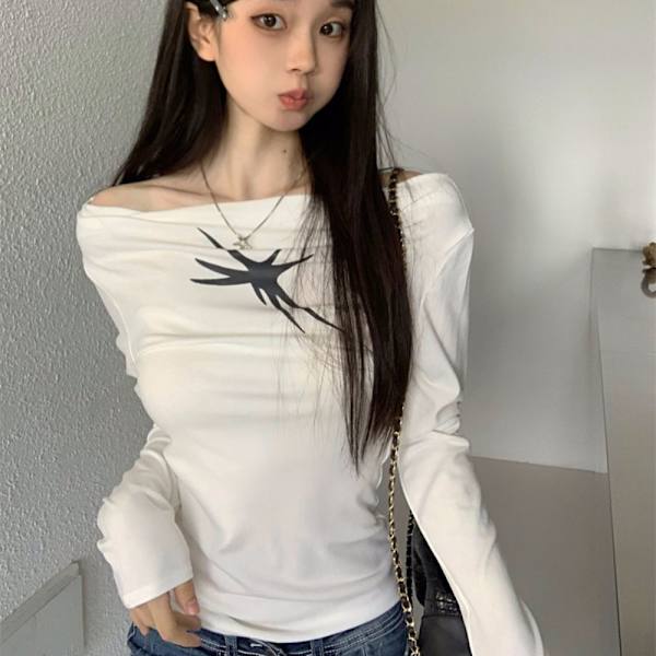 Långärmad T-shirt Vintage Hottie Cropped Tops WHITE XL White XL