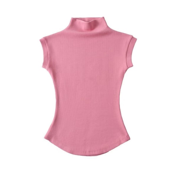 Naisten Kesä Turtleneck Hihaton T-paidat Topit PINK L pink L