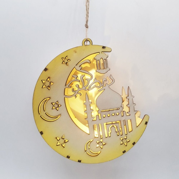 Eid Mubarak Moon Lamp Hanging Lantern Pendel Trä C C