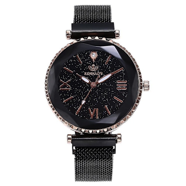 Kvinna Mesh Magnet Spänne Stjärnklar Sky Watch Casual Kvinnor Geometrisk Yta Kvarts Klocka Black