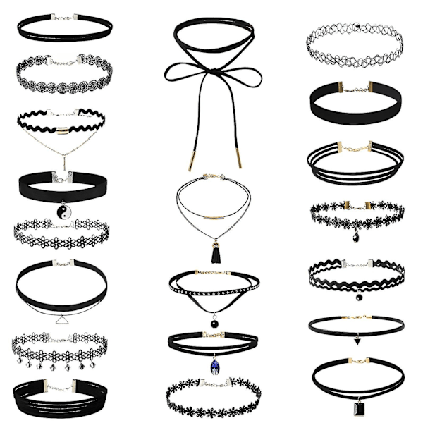 20Pieces Choker Halsband Set Stretch Samvet Classic Gotiska Tatuering Spets Choker