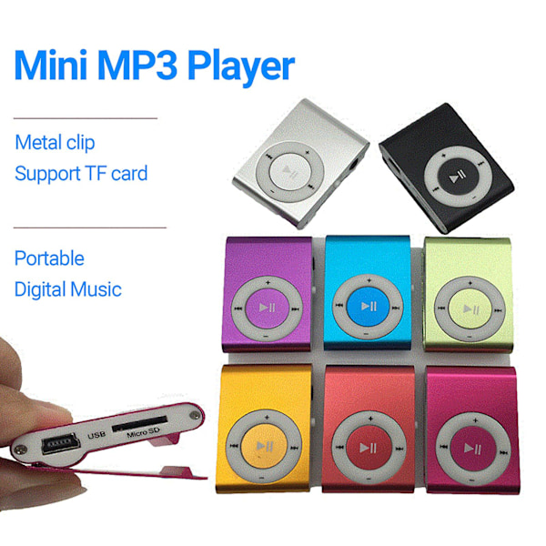 Hiborth Mini Mp3-Spelare Bärbar Tf-Kortplats Metallklämma Usb Sport Digital Musik Walkman För Löpning Blå