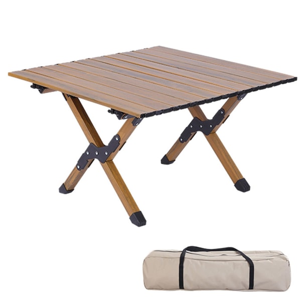 Campingbord i kolstål, träkorn för 4-6 personer, upprullat lätt picknickbord med stor bordsskiva och bärbar handväska (60 cm)