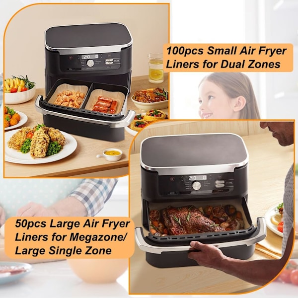 Bakplåtspapper för Ninja Air Fryer 10,4L, 150 st Air Fryer tillbehör för Ninja 10,4L AF500EU AF500EUCP, Papper för Ninja Foodi Flex 10,4l