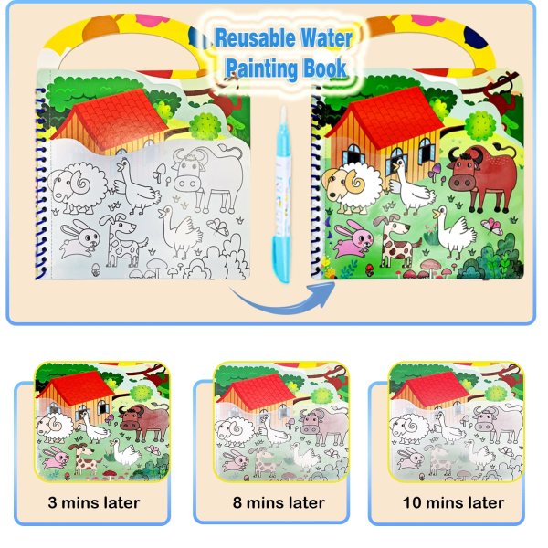 Målarbok för barn Vattenmålarbok Resor Pedagogiska leksaker Vattenritning klistermärke Bok-djur