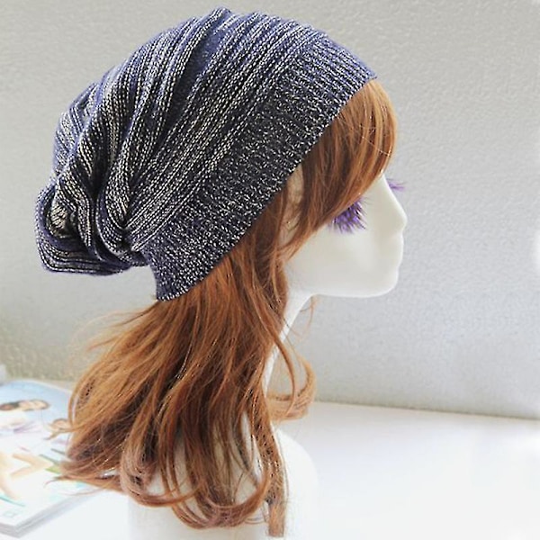 Unisex Woolly Vinter Baggy Överdimensionerade Slouch Beanie Hats Keps Navy Blue