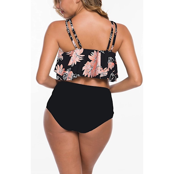 Kvinnor Kostymer Två Stycken Flounce Top Hög Midjad Botten Tankini Ställer Flowy Strand Badkläder XXL