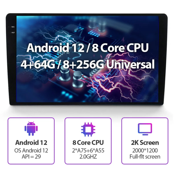 8 Core 2K QLED-skärm 360 panoramafunktion Bil DVD-spelare 8+256g 5G Wifi DSP Stereoljud 2 Din Android Bilradio