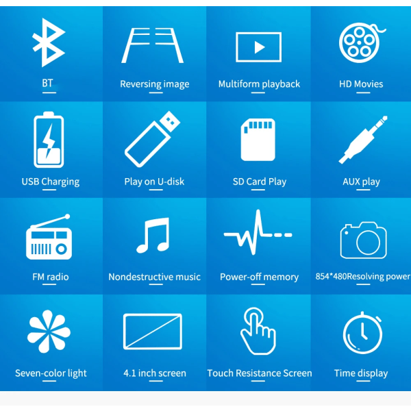 1 Din Bilradio Mp5 Bilspelare Ljud Bilstereo Bt Fm Aux USB -kort Uppspelningsstöd Backkamera TD7805C 4.1