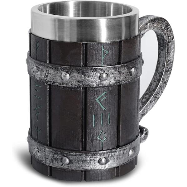 Nordiska Viking Runölglas - Stor Ekmugg - Med 3D-Hjärtan - För Män, Fars Dag Present 550ml