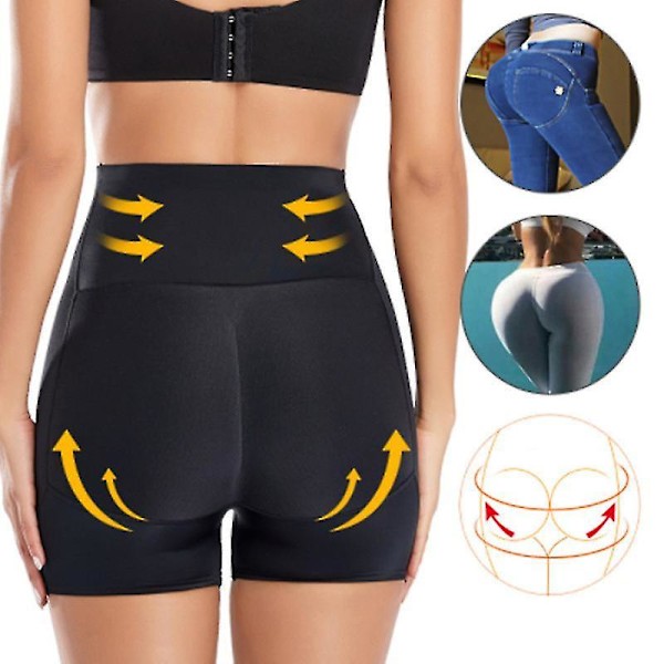 Butt Lifter-trosor Sömlösa Vadderade Underkläder Kvinnor Butt Pads Hög Midja Tummy Control Shapewear SVART XL BLACK L