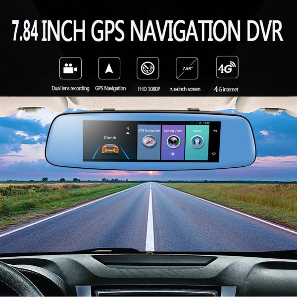 Navigation GPS WIFI dashcam Dubbel lins Bil dvr Touch ADAS Fjärrmonitor specchietto retrovisore Android 5.1 4G 1080 P 64GB