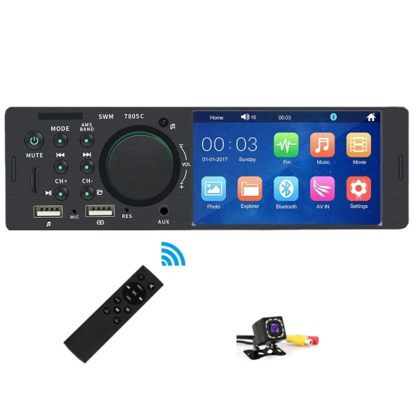 1 Din Bilradio Mp5 Bilspelare Ljud Bilstereo Bt Fm Aux USB -kort Uppspelningsstöd Backkamera TD7805C 4.1