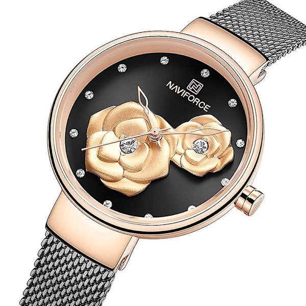 Emboss Dial Unik Stil Damer Armbandsklocka Mesh Stål Bandet Kvarts Klocka Rose Gold