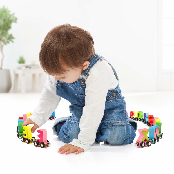 27st Träalfabettågleksak Trämagnetalfabet ABC- set för småbarn Tågspår Tidiga pedagogiska leksaker