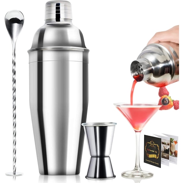 24oz Cocktailshaker-set - Professionell Margarita-mixer, Dryckeshaker och Mätjigger & Blandningssked-set i Bartender Sil Martini-kit