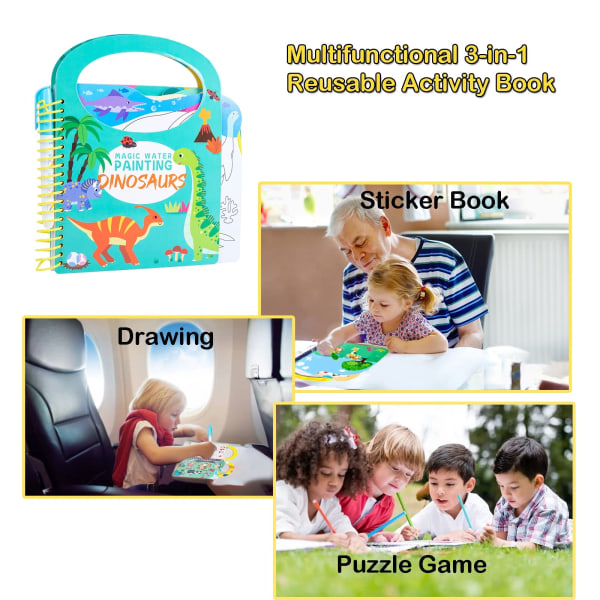 Målarbok för barn Vattenmålarbok Resor Pedagogiska leksaker Vattenritning klistermärke Bok-dinosaurie