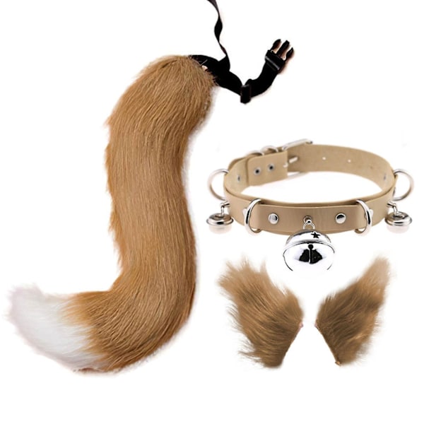 Hårklämmor Cocker Tail Animal Element Justerbar Faux Fur Solid Wolf Tail Ears Krage För Cosplaye Camel