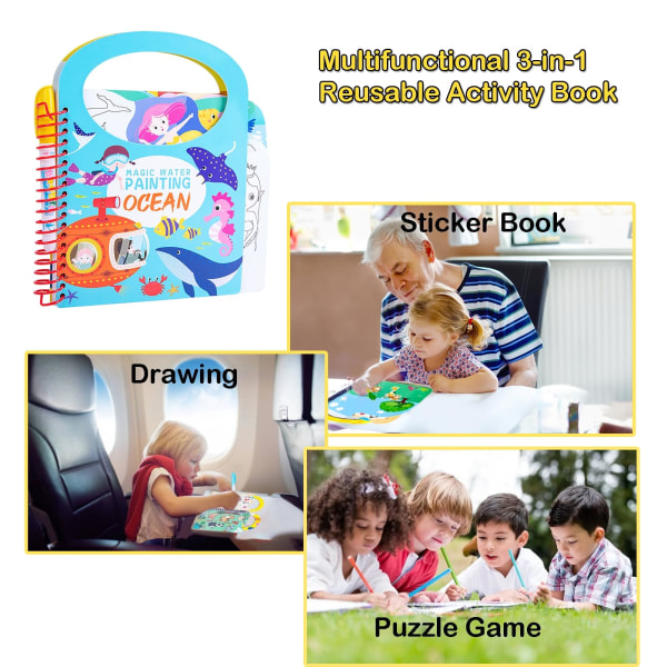 Målarbok för barn Vattenmålarbok Resor Pedagogiska leksaker Vattenritning Sticker Book-Ocean