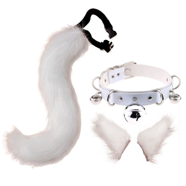 Hårklämmor Cocker Tail Animal Element Justerbar Faux Fur Solid Wolf Tail Ears Krage För Cosplaye Vit